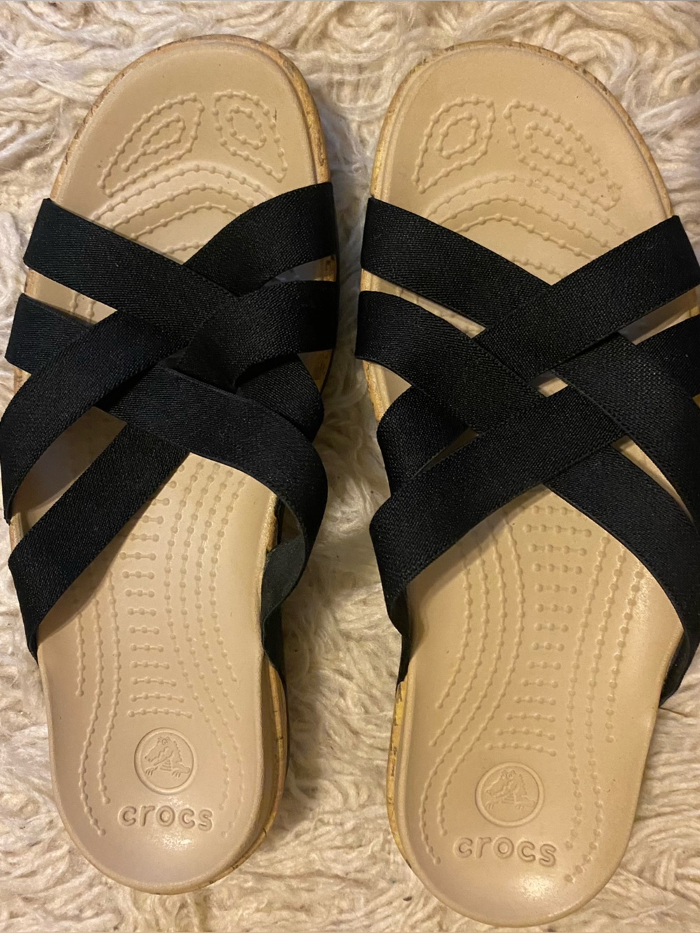 CROCS Eddie Comfort Black Crisscross Stretchy slip-on Slides Sandals Size 9W